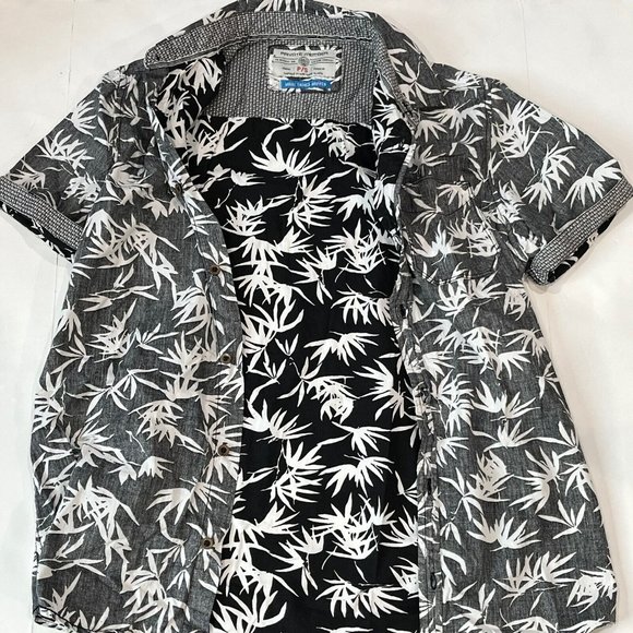 Private Member Black White Palm Print Button Up Shirt Men Small Inside Out Print - Picture 10 of 14